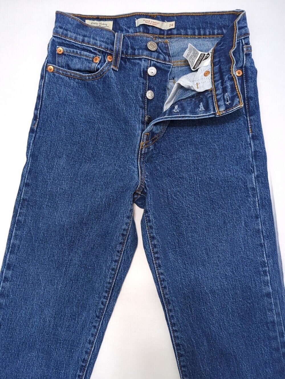 Levi’s Wedgie Straight High Rise Jeans 24 Medium Wash Raw Fray Hem 90s Denim - Picture 5 of 8